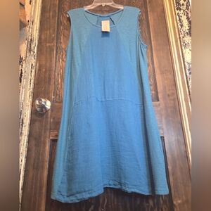 NWT Cut Loose Two Toned Blue Sleeveless Midi Dress Linen Blend Sz L